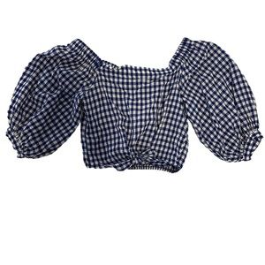 Gingham Puff Sleeve Crop Top